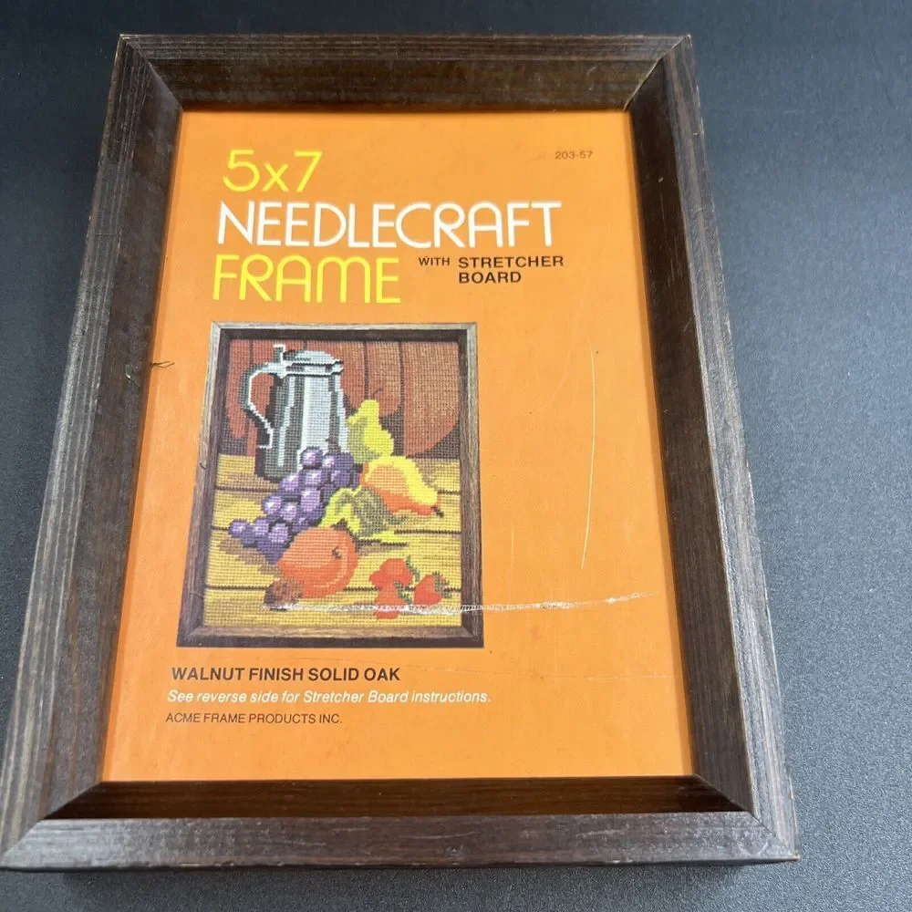 Vintage 5x7 Needlecraft Frame‎ Only Walnut Finish Solid Oak #203-57